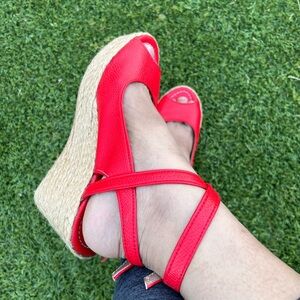 Women’s Red Espadrille Wedge Sandals – Ankle Strap